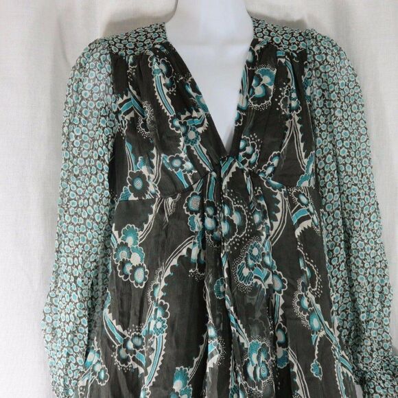 New Celia Birtwell Express 0 Gray Teal Floral Mini - Picture 2 of 11